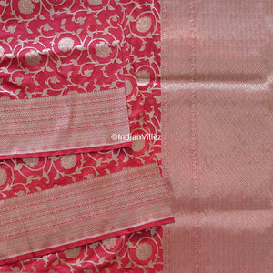 Raspberry Red Banarasi Kadwa Jaal Handloom Silk Saree