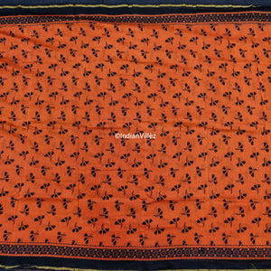 Orange Block Print Chanderi Silk Handloom Saree