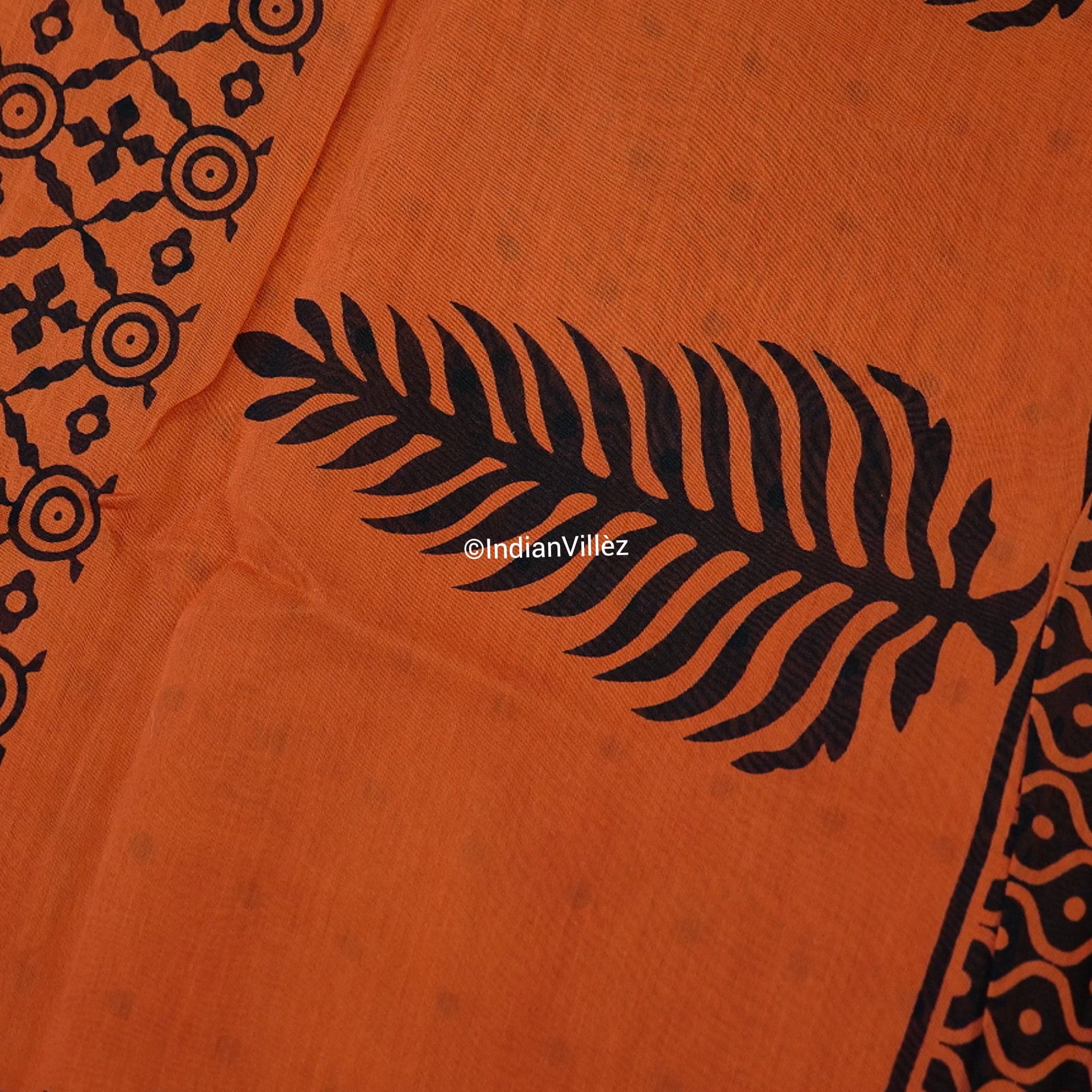Orange Block Print Chanderi Silk Handloom Saree