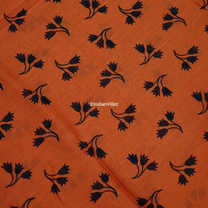 Orange Block Print Chanderi Silk Handloom Saree