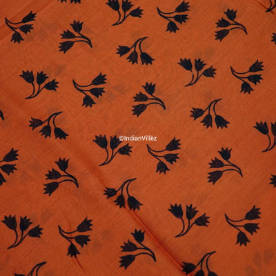 Orange Block Print Chanderi Silk Handloom Saree