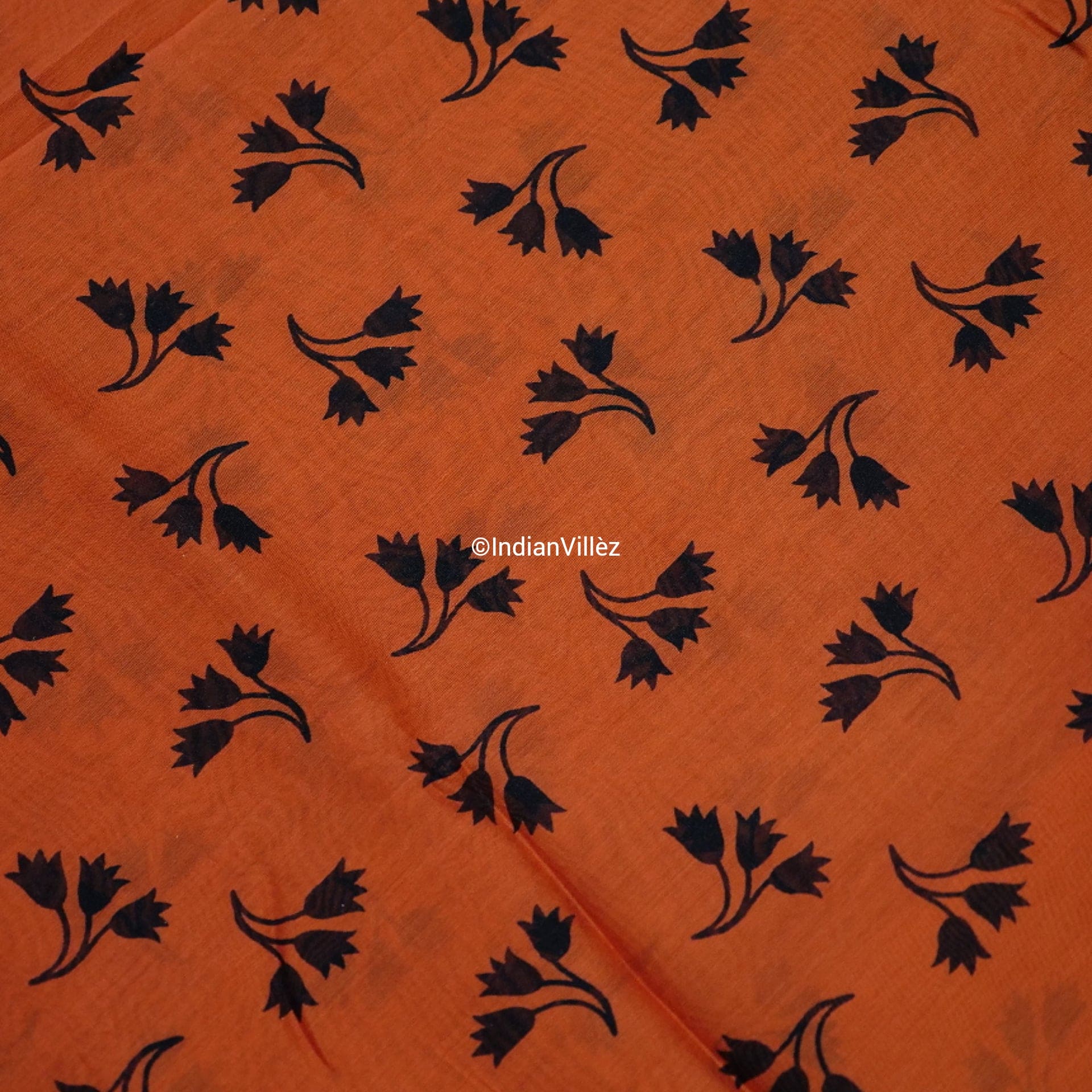 Orange Block Print Chanderi Silk Handloom Saree