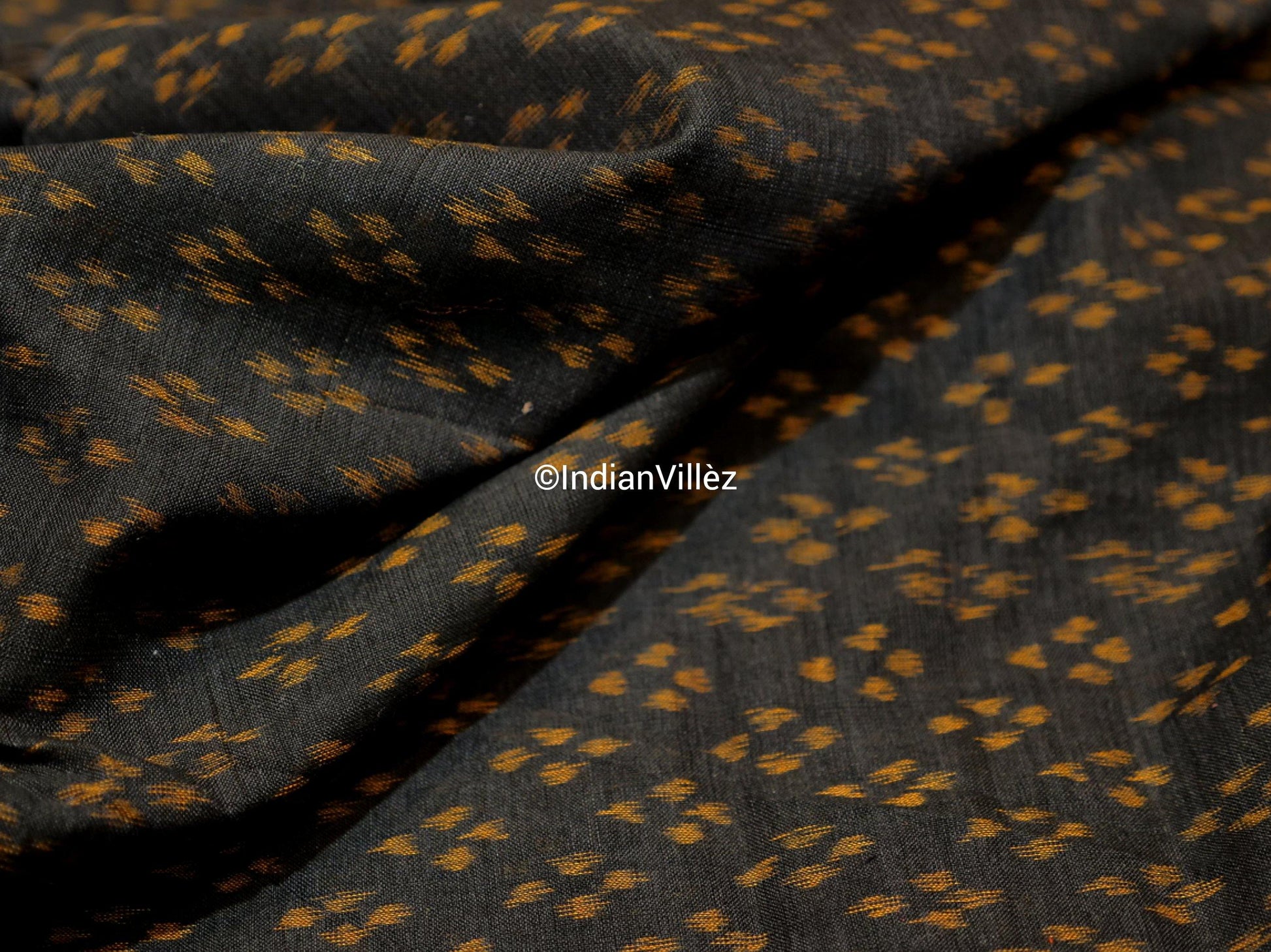 Black and Yellow Motif Cotton Ikat Fabric