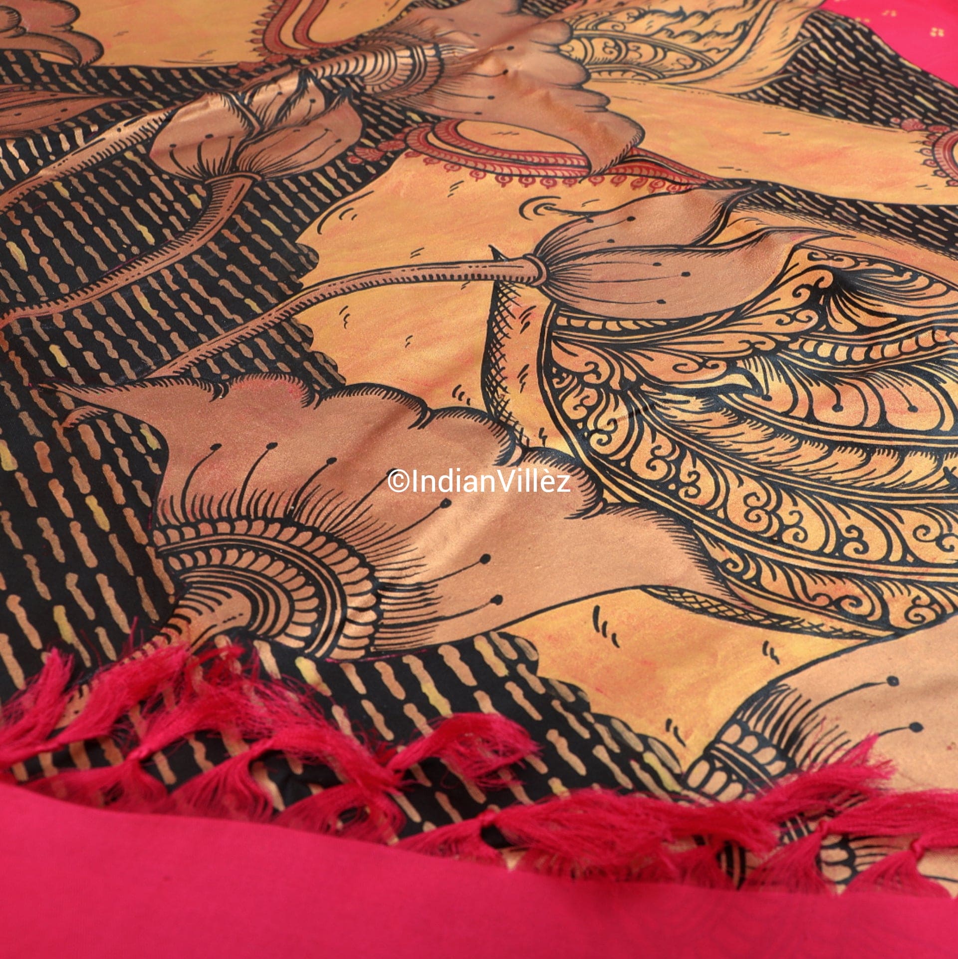 Royal Pink Swan Hand-Painted Pattachitra Saree