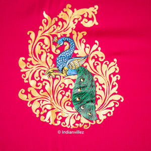 Pink Pattachitra Kurti Cotton Dress Material