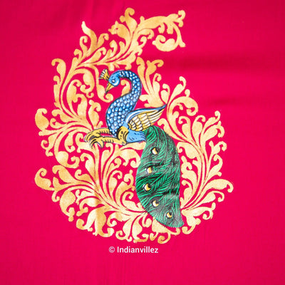 Pink Pattachitra Kurti Cotton Dress Material