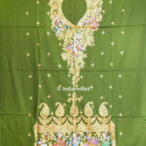Unstitched Green Pattachitra Kurti Dress Cotton Material
