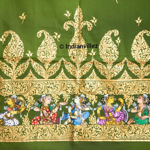 Unstitched Green Pattachitra Kurti Dress Cotton Material