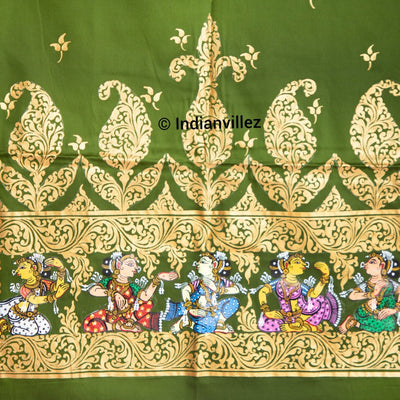 Unstitched Green Pattachitra Kurti Dress Cotton Material