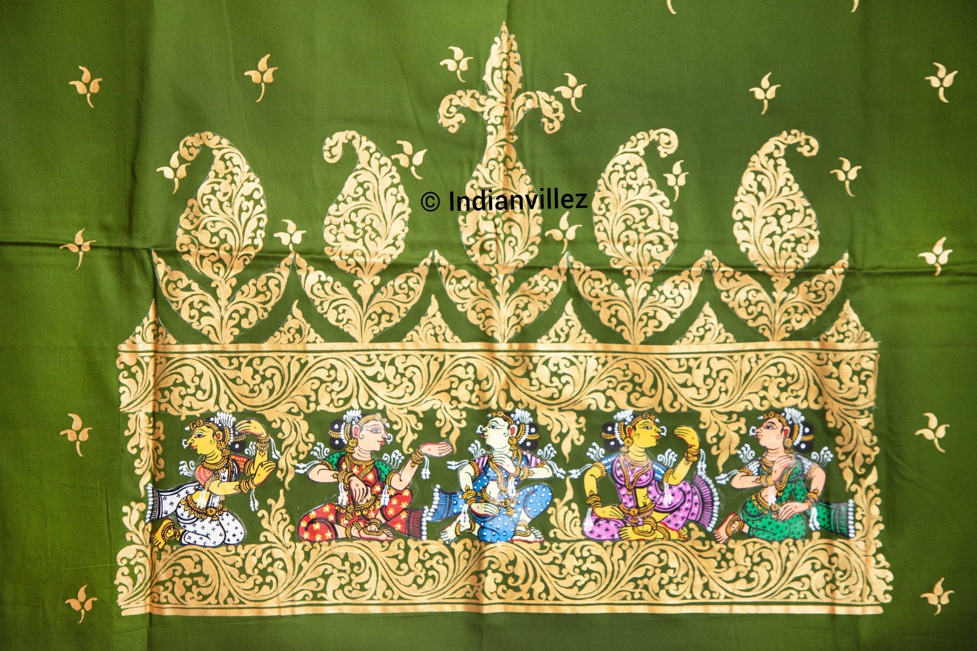 Unstitched Green Pattachitra Kurti Dress Cotton Material