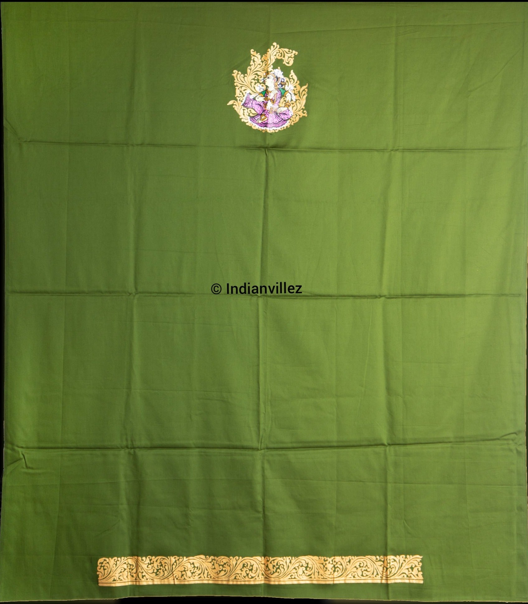 Unstitched Green Pattachitra Kurti Dress Cotton Material