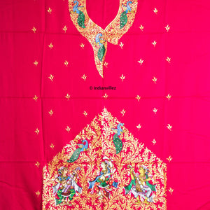 Pink Pattachitra Kurti Cotton Dress Material