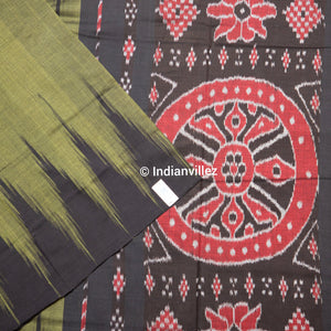 Army green olive Kargil Kumbha Maniabandha Cotton Saree