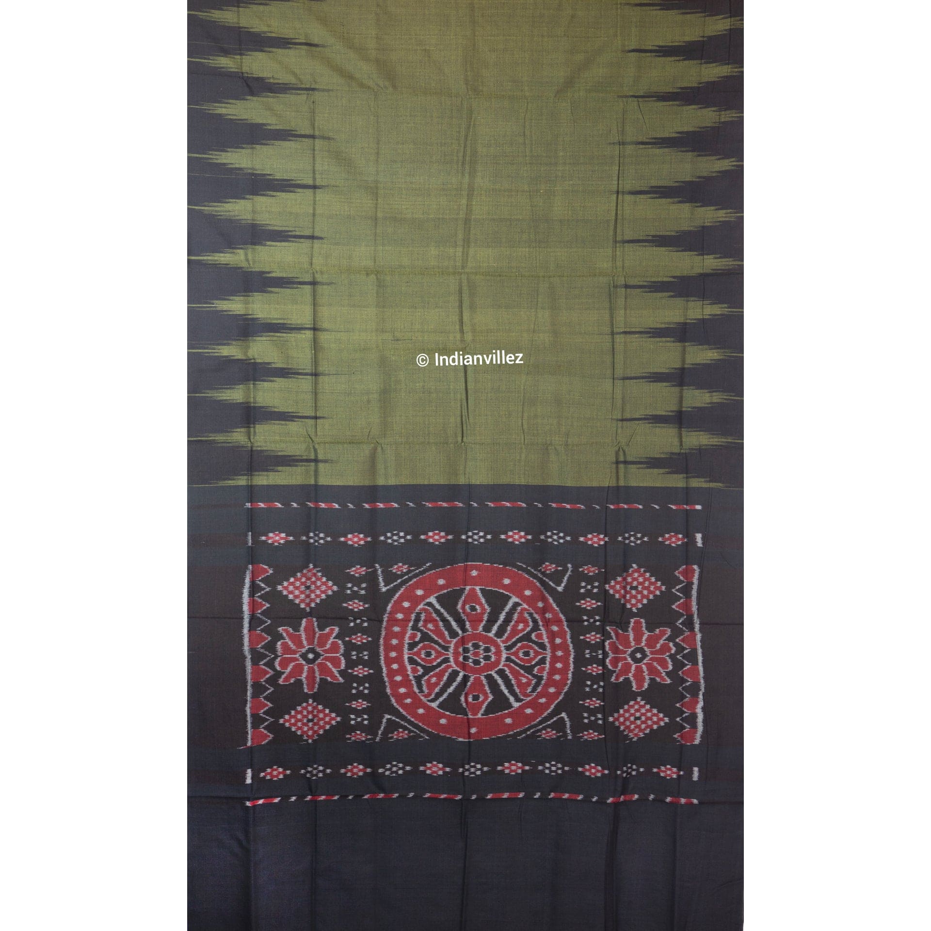 Army green olive Kargil Kumbha Maniabandha Cotton Saree