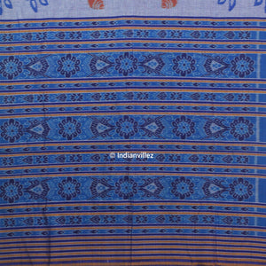 Blue Ocean Sambalpuri Ikat Cotton Saree