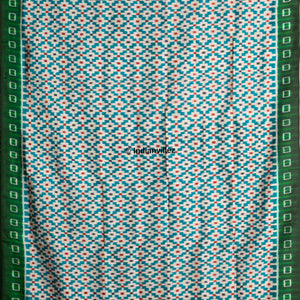 Aqua green contemporary pasapali with scenery anchal Odisha Handloom Silk saree