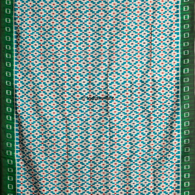 Aqua green contemporary pasapali with scenery anchal Odisha Handloom Silk saree