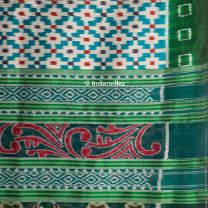 Aqua green contemporary pasapali with scenery anchal Odisha Handloom Silk saree