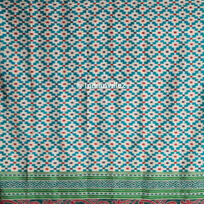 Aqua green contemporary pasapali with scenery anchal Odisha Handloom Silk saree