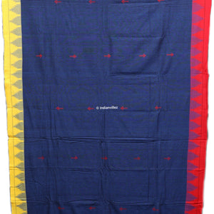 Odisha Handloom Natural Dye Kotpad Saree (Navy Blue With Yellow & Red Borders)