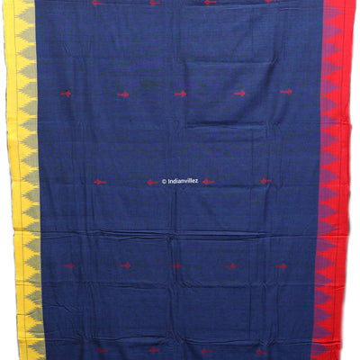 Odisha Handloom Natural Dye Kotpad Saree (Navy Blue With Yellow & Red Borders)