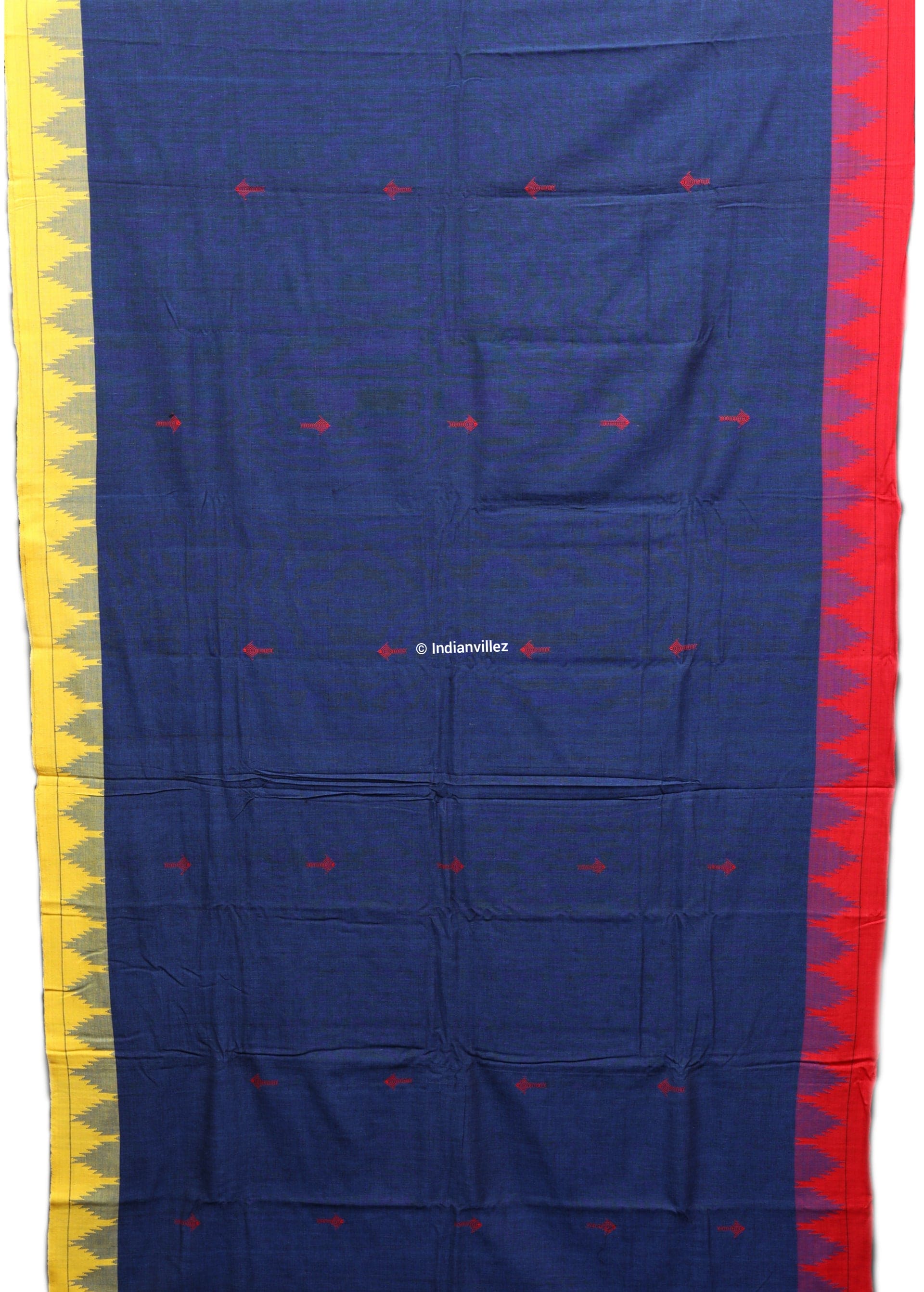 Odisha Handloom Natural Dye Kotpad Saree (Navy Blue With Yellow & Red Borders)