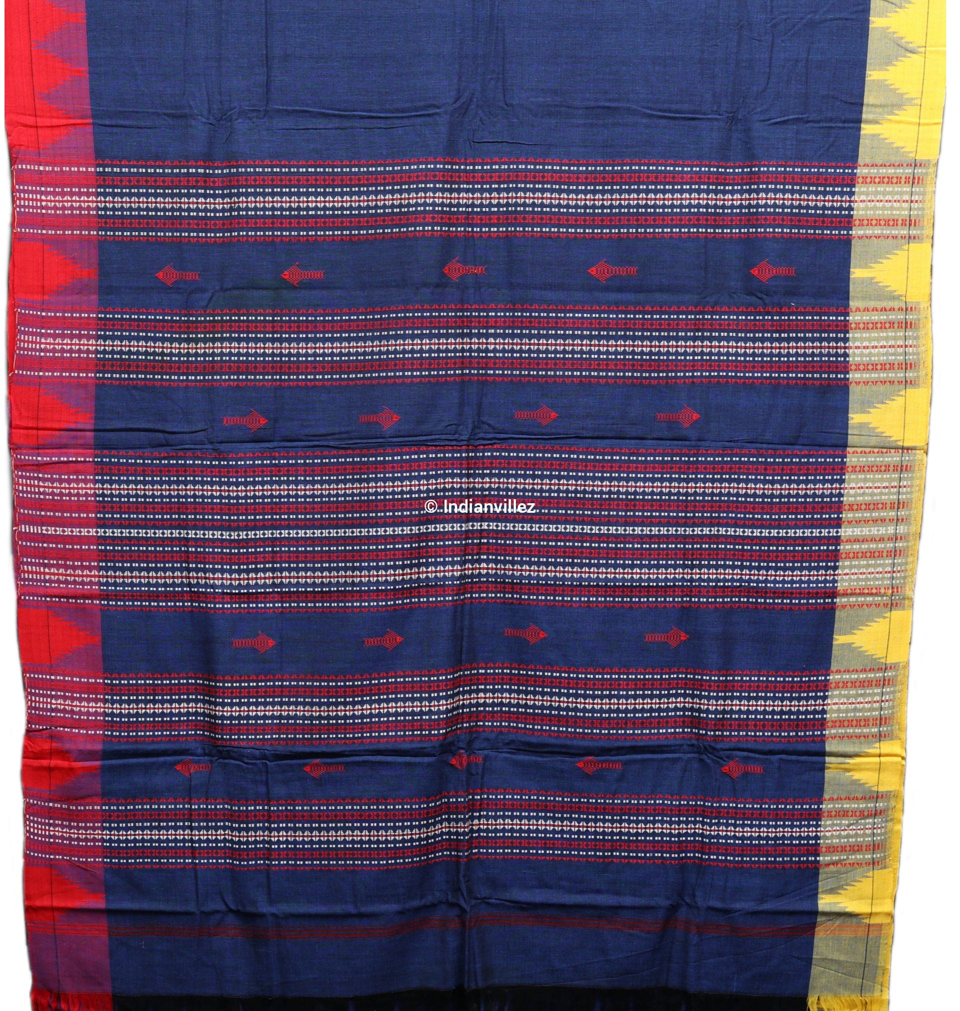 Odisha Handloom Natural Dye Kotpad Saree (Navy Blue With Yellow & Red Borders)