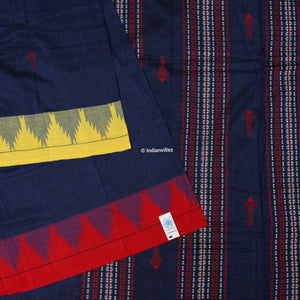 Odisha Handloom Natural Dye Kotpad Saree (Navy Blue With Yellow & Red Borders)