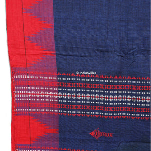 Odisha Handloom Natural Dye Kotpad Saree (Navy Blue With Yellow & Red Borders)