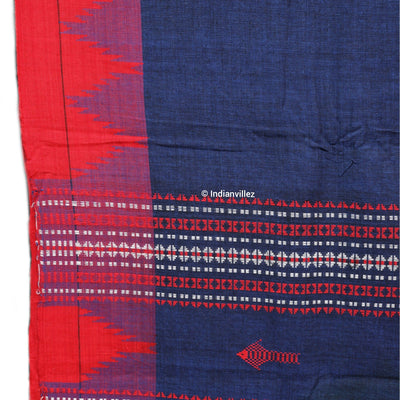 Odisha Handloom Natural Dye Kotpad Saree (Navy Blue With Yellow & Red Borders)