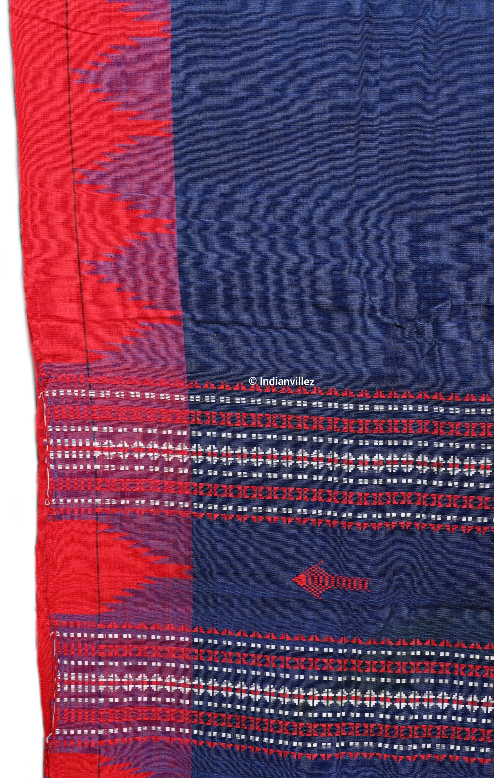 Odisha Handloom Natural Dye Kotpad Saree (Navy Blue With Yellow & Red Borders)