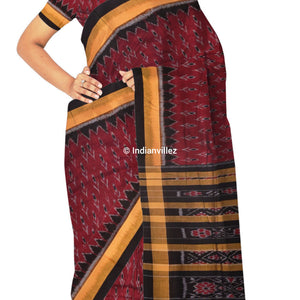 Maroon with Yellow Border Odisha Handloom Cotton Ikat Saree