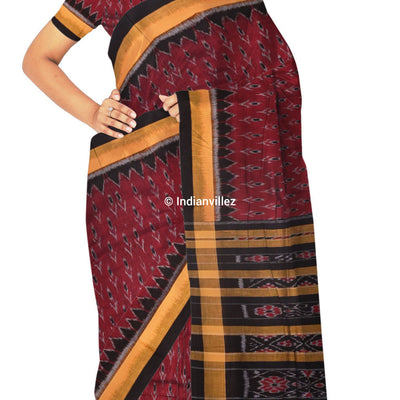 Maroon with Yellow Border Odisha Handloom Cotton Ikat Saree