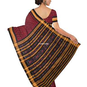 Maroon with Yellow Border Odisha Handloom Cotton Ikat Saree