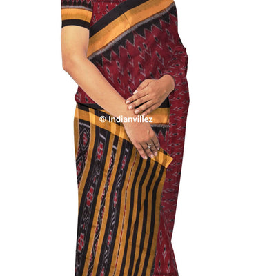 Maroon with Yellow Border Odisha Handloom Cotton Ikat Saree