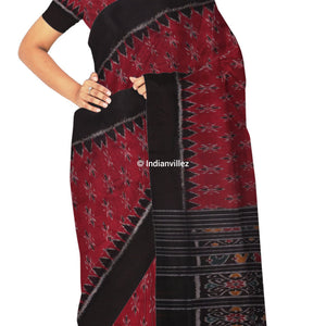 Maroon Black Mayurchandrika Odisha Handloom Cotton Saree