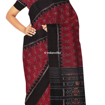 Maroon Black Mayurchandrika Odisha Handloom Cotton Saree