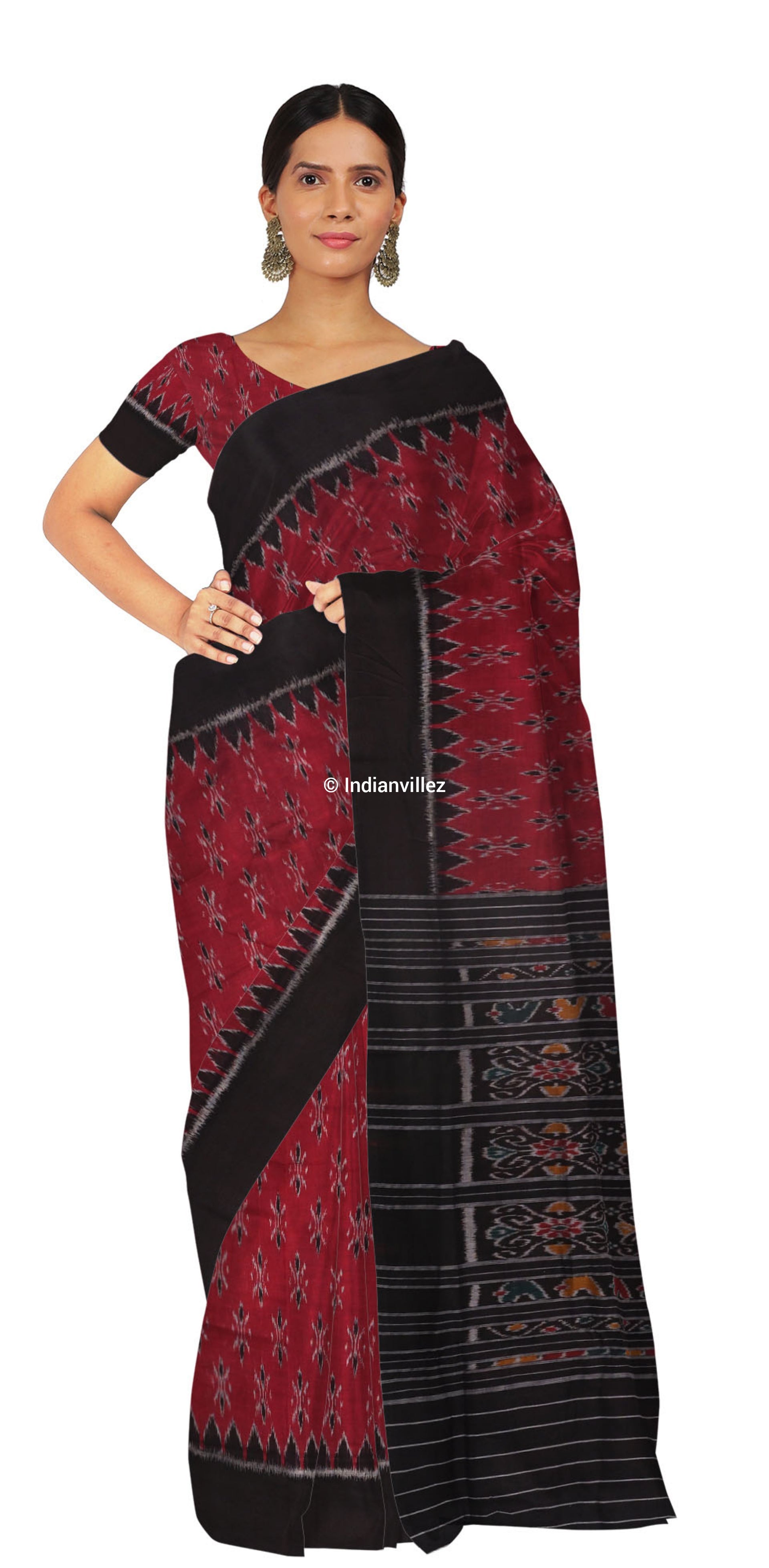 Maroon Black Mayurchandrika Odisha Handloom Cotton Saree