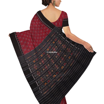 Maroon Black Mayurchandrika Odisha Handloom Cotton Saree