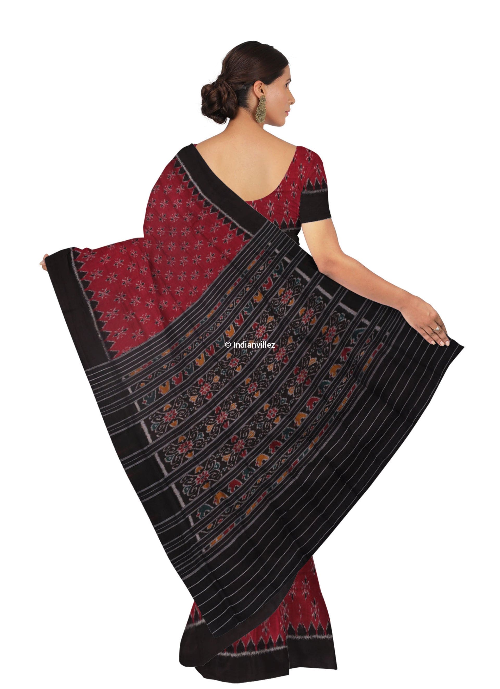 Maroon Black Mayurchandrika Odisha Handloom Cotton Saree