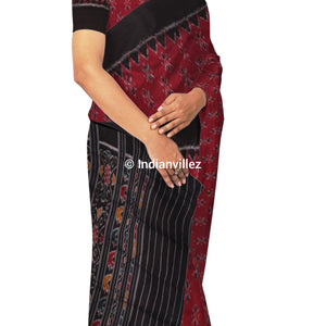Maroon Black Mayurchandrika Odisha Handloom Cotton Saree