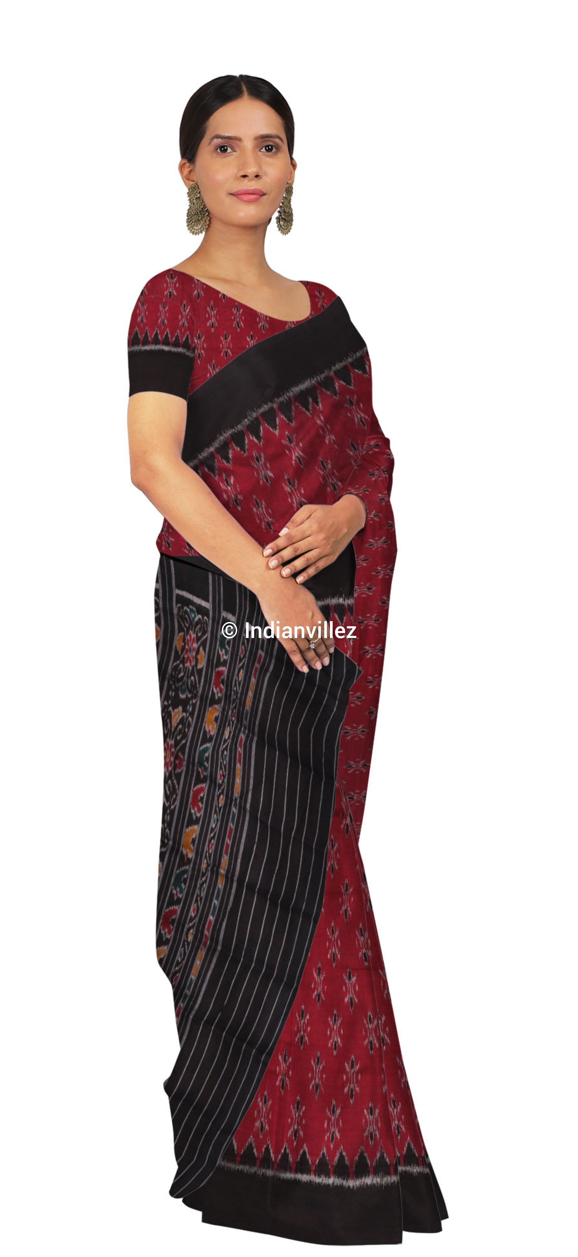Maroon Black Mayurchandrika Odisha Handloom Cotton Saree