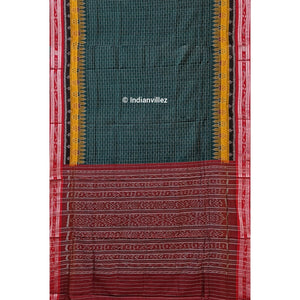 Green Maroon Checks Odisha Handloom Sambalpuri Cotton Saree