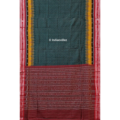 Green Maroon Checks Odisha Handloom Sambalpuri Cotton Saree