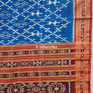 Blue Marooon Tribal Odisha Handloom Khandua Silk Saree