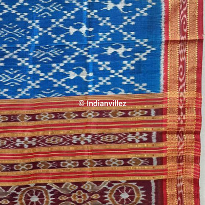 Blue Marooon Tribal Odisha Handloom Khandua Silk Saree