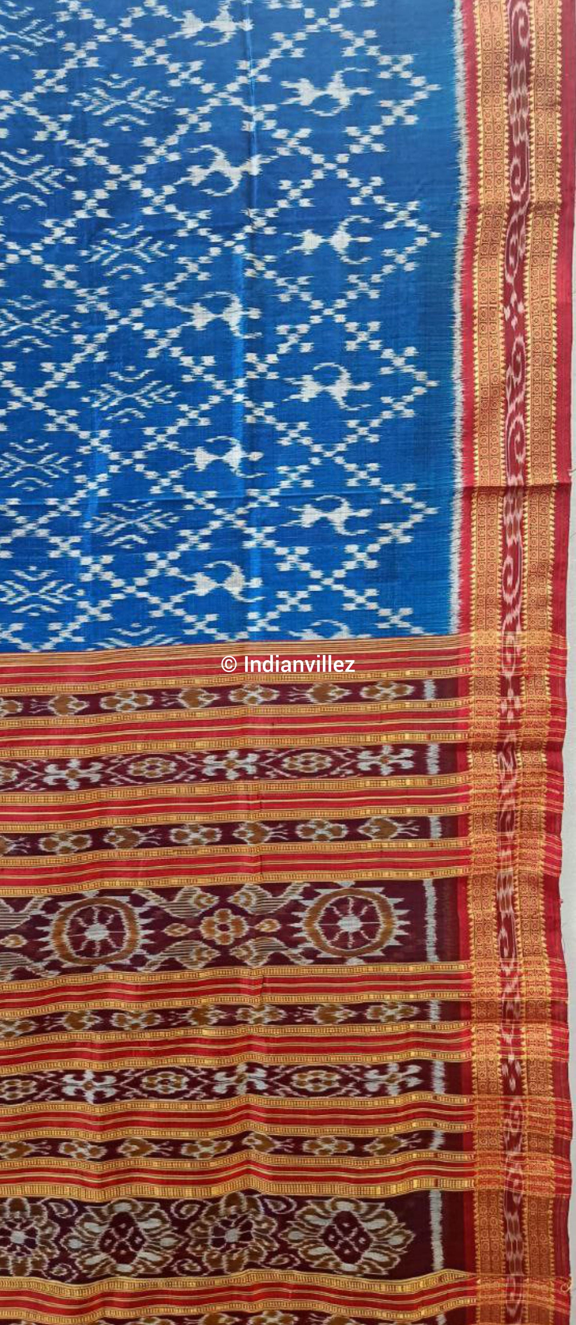 Blue Marooon Tribal Odisha Handloom Khandua Silk Saree