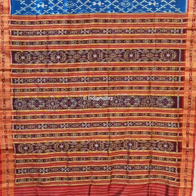 Blue Marooon Tribal Odisha Handloom Khandua Silk Saree