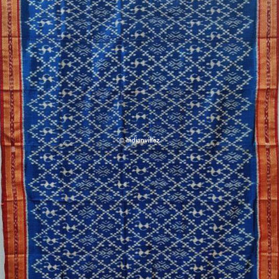 Blue Marooon Tribal Odisha Handloom Khandua Silk Saree