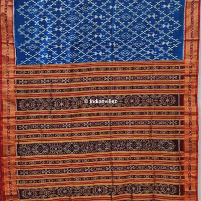 Blue Marooon Tribal Odisha Handloom Khandua Silk Saree